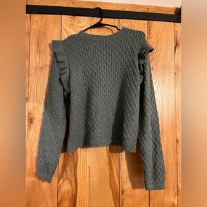 Rylee + Cru Textured Gray Sweater with Ruffle Accents